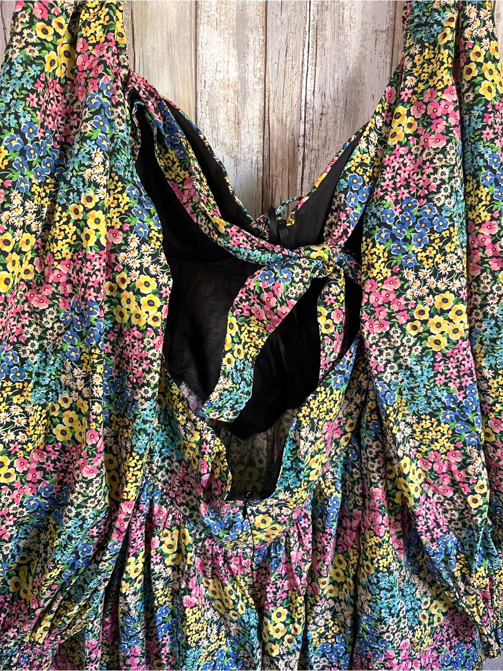 For Love & Lemons Ruth Floral Mini Dress 2X Puff Sleeve Open Back - Picture 7 of 9
